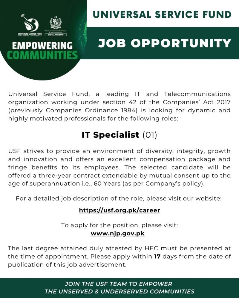Universal Service Fund USF Jobs IT Specialist 1