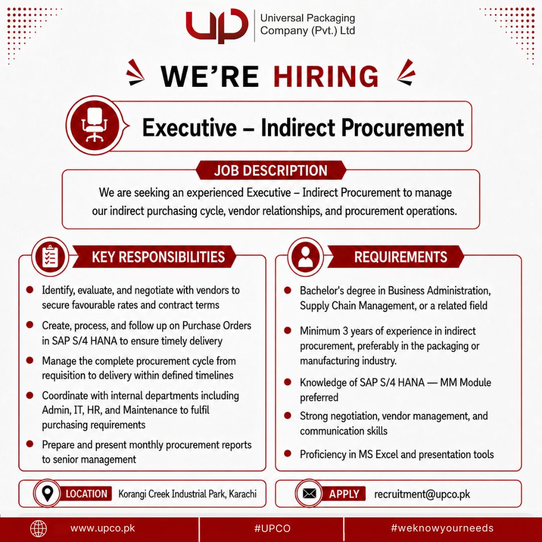 Universal Packaging Company Pvt Limited UPCO Jobs Executive Indirect Procurement 1