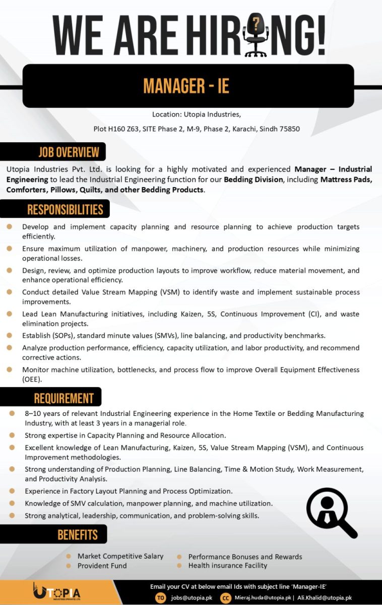 Utopia Industries Pvt Ltd Jobs Manager Industrial Engineering 1