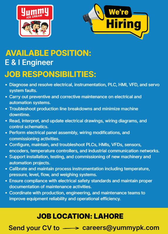 Yummy Ice Cream Jobs Electrical & Instrumentation (E&I) Engineer 1
