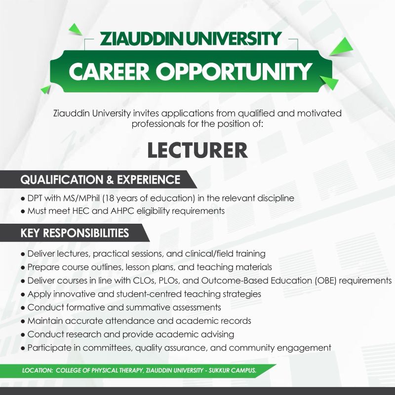 Ziauddin University Jobs Lecturer 1