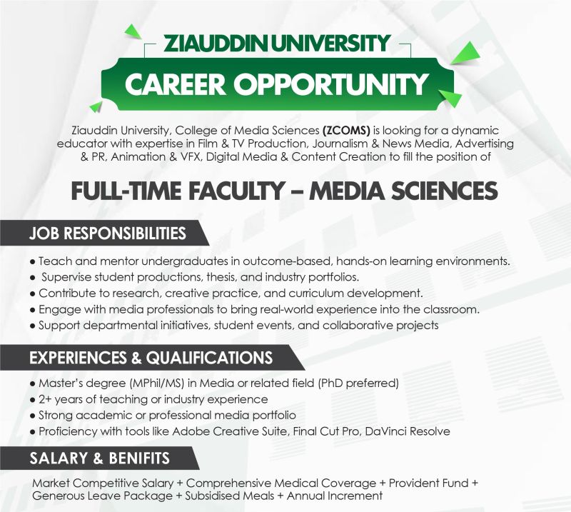 Ziauddin University Jobs Faculty Media Sciences 1