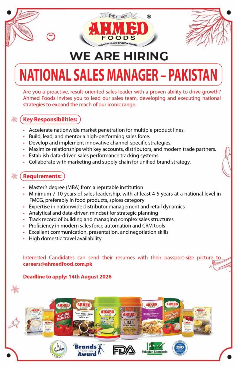 Ahmed Foods Pvt Ltd Jobs National Sales Manager 1