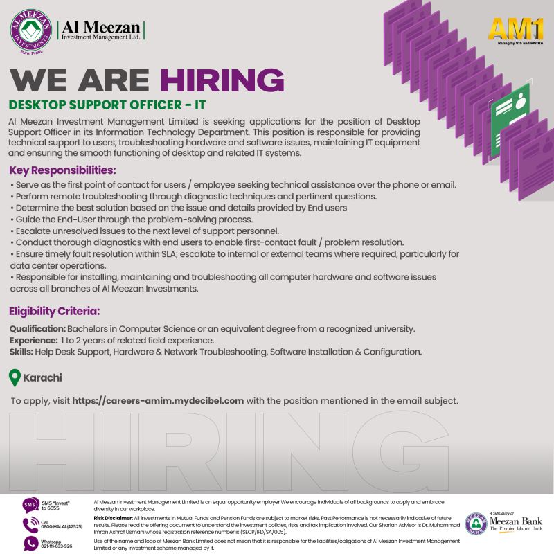 Al Meezan Investments Jobs Desktop Support Officer 1