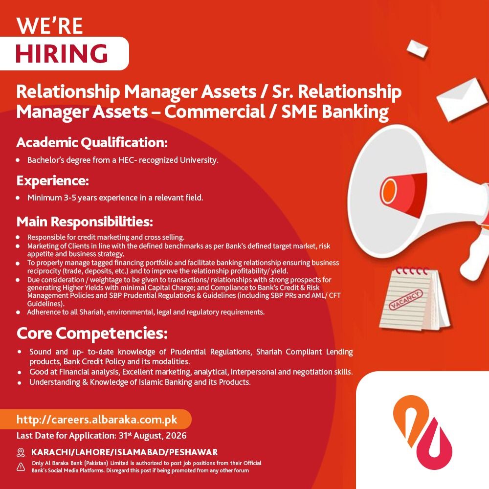 Al Baraka Bank (Pakistan) Limited Jobs Relationship Manager / Sr Relationship Manager 1