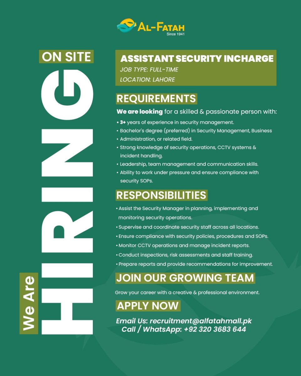 Al Fatah Shopping Malls Jobs Assistant Security Incharge  1