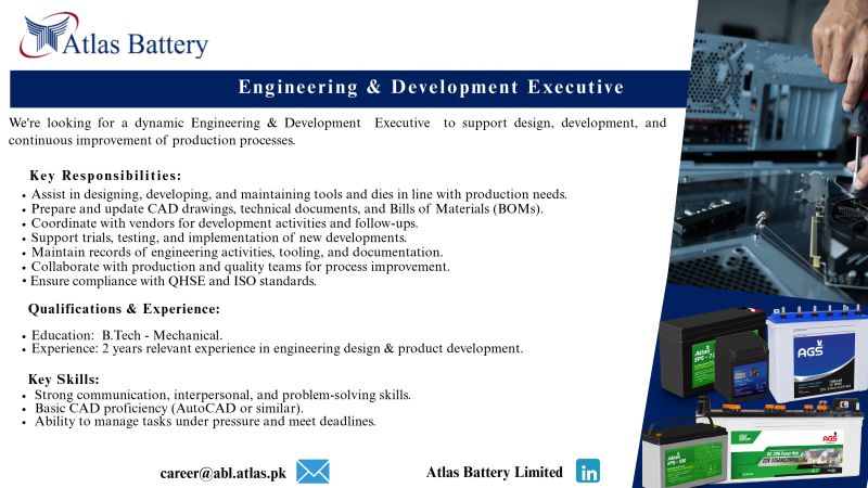 Atlas Battery Limited Jobs Engineering & Development Executive 1
