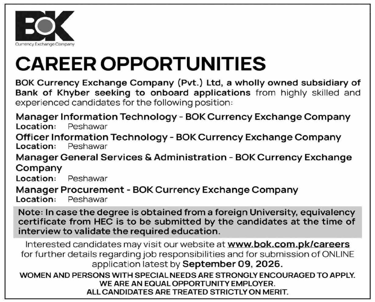 BOK Currency Exchange Co Pvt Ltd Jobs 26 August 2026 Dawn 1