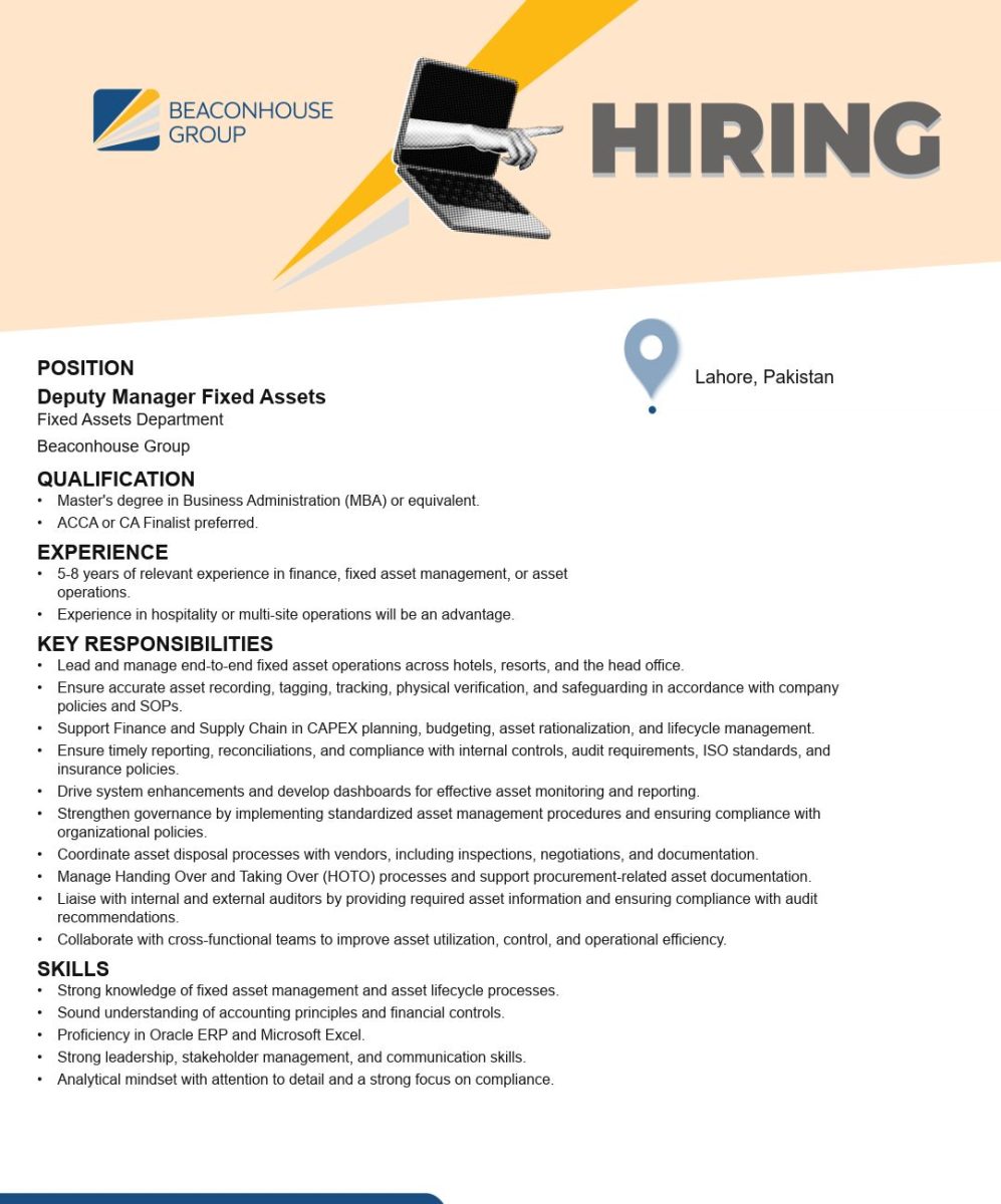 Beaconhouse Group Jobs Deputy Manager Fixed Assets 1