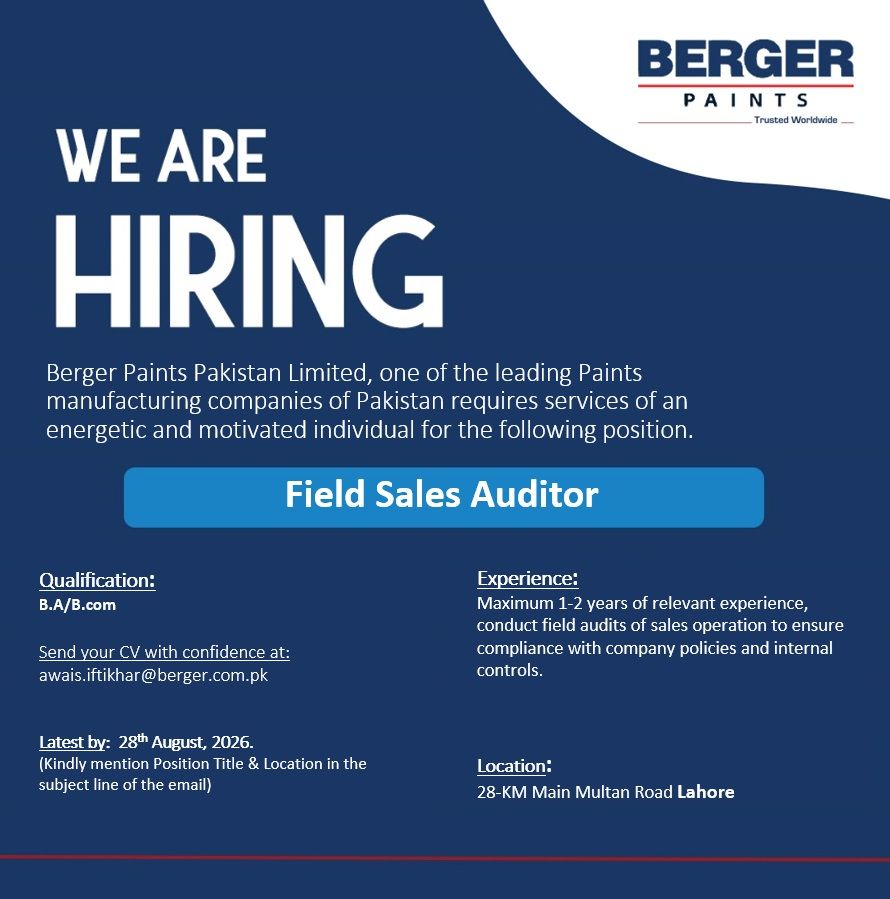 Berger Paints Pakistan Jobs Field Sales Auditor 1