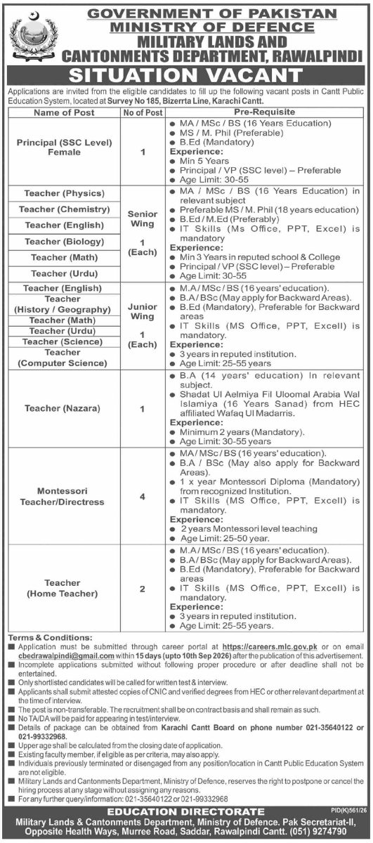 Cantt Public Education System Jobs 21 August 2026 Dawn 1