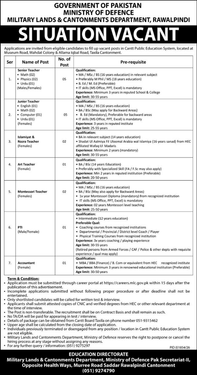 Cantt Public Education System Taxila Cantt Jobs 28 August 2026 The Nation 1