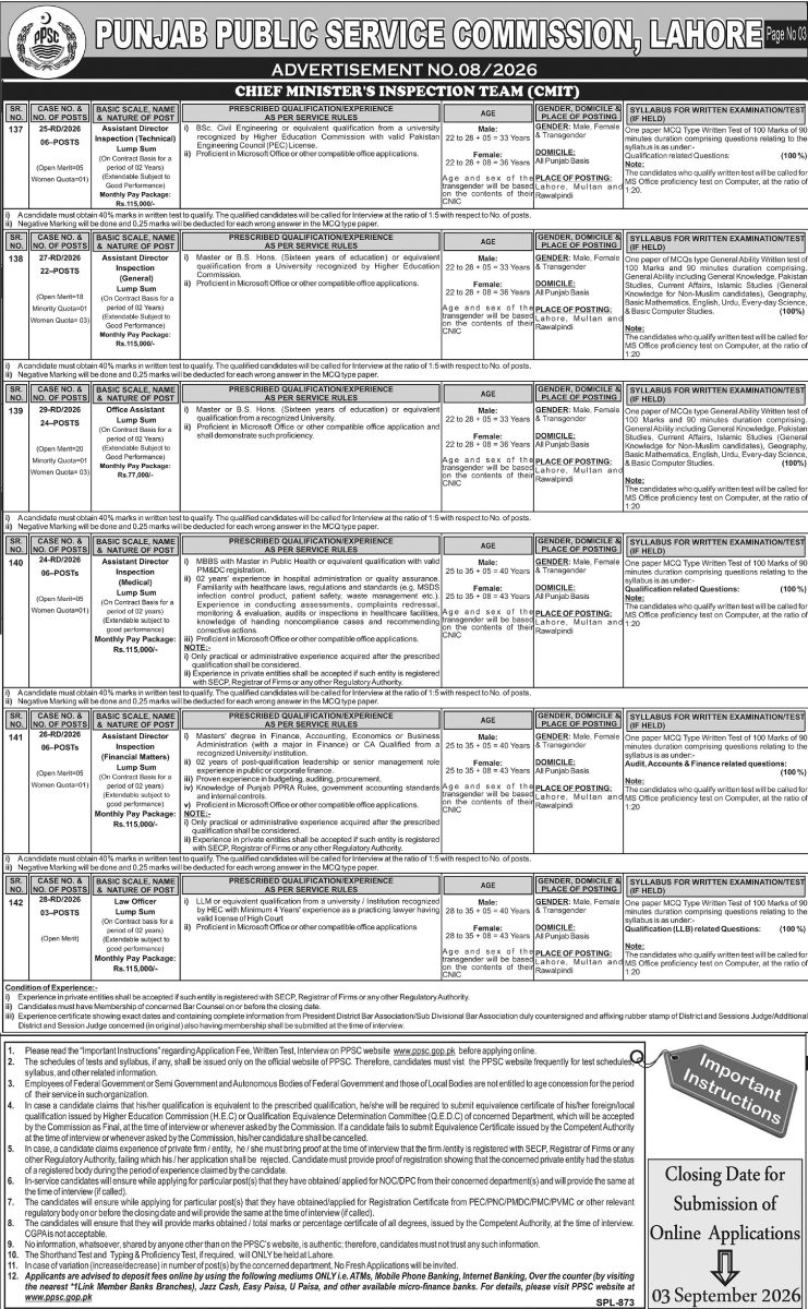 Chief Minister Inspection Team Jobs 18 August 2026 Tribune Express 1