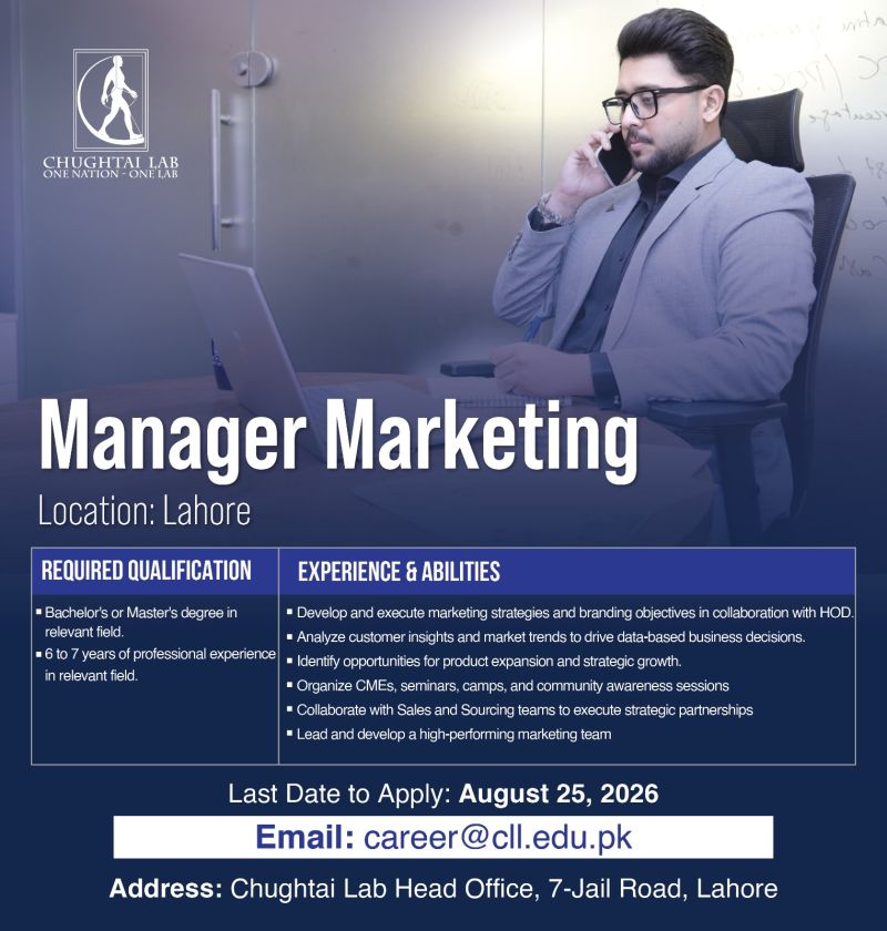 Chughtai Healthcare Jobs Marketing Manager 1