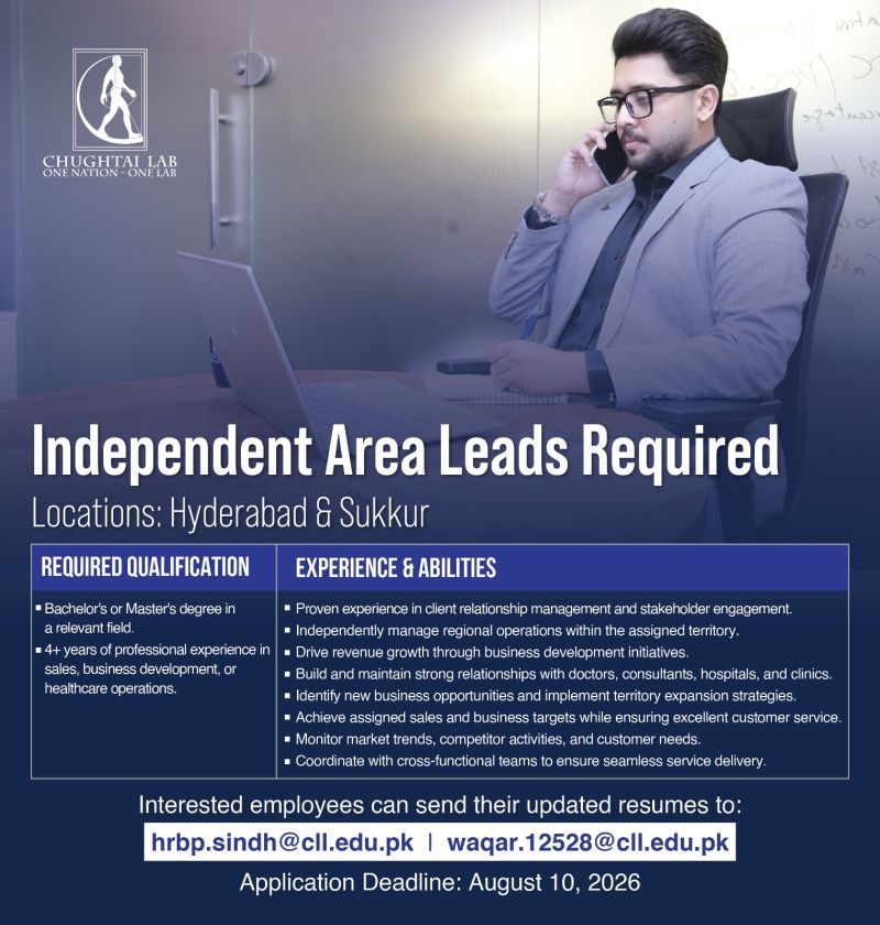 Chughtai Healthcare Jobs Independent Area Leads 1