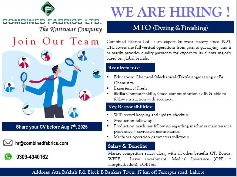 Combined Fabrics Limited Jobs MTO Dyeing & Finishing 1