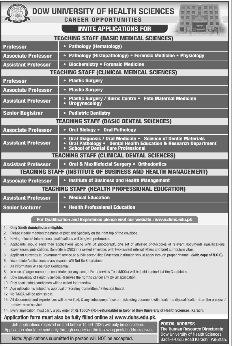Dow University of Health Sciences Jobs 30 August 2026 Dawn 1