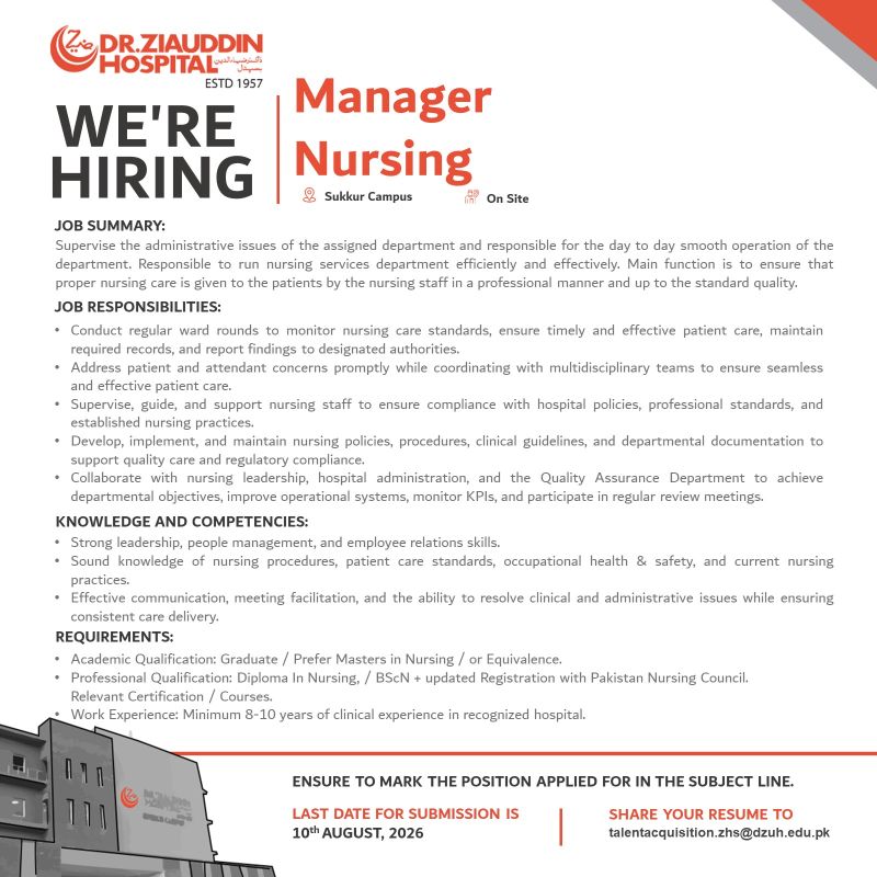 Dr Ziauddin Hospital Jobs Manager Nursing 1
