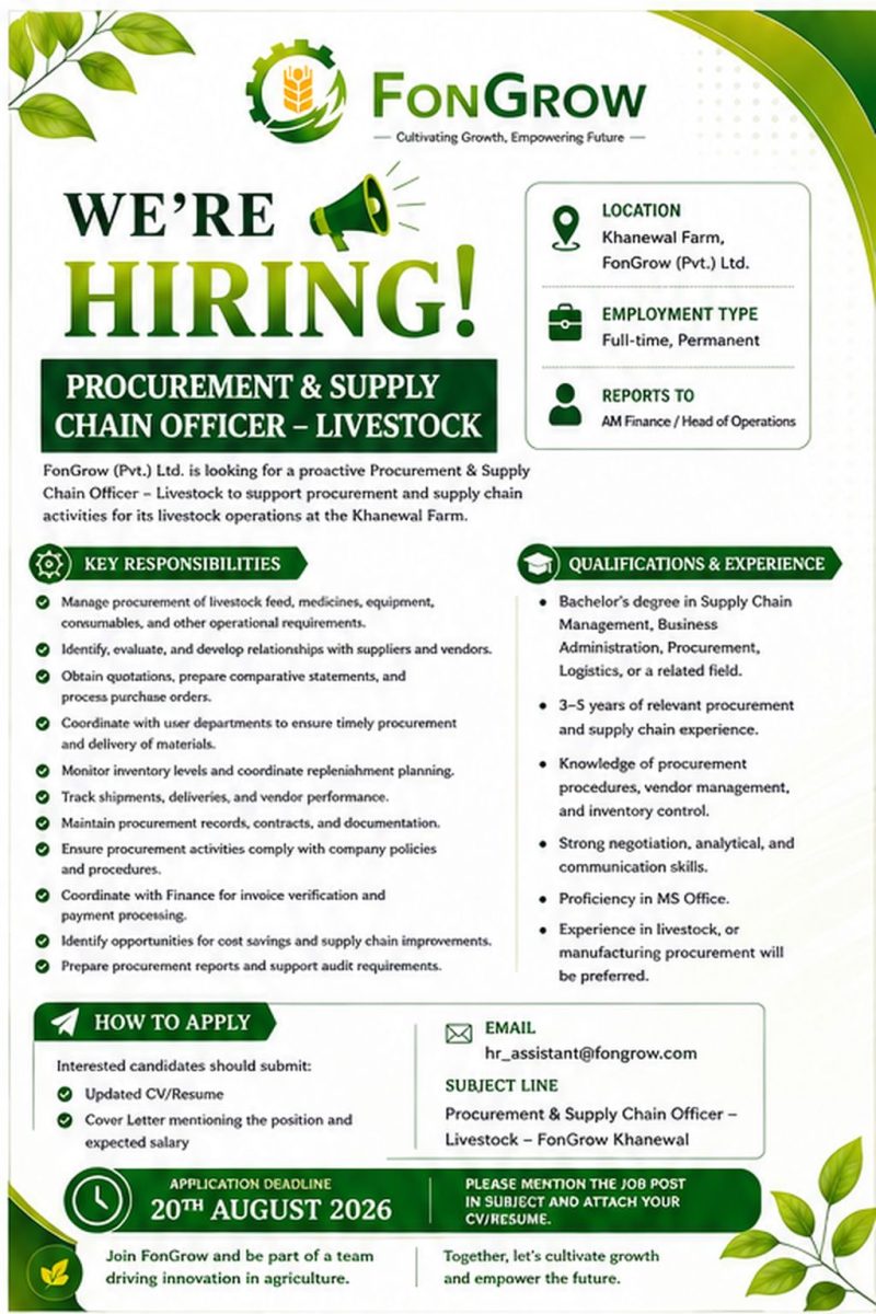 FonGrow Pvt Ltd Jobs Procurement & Supply Chain Officer Livestock 1