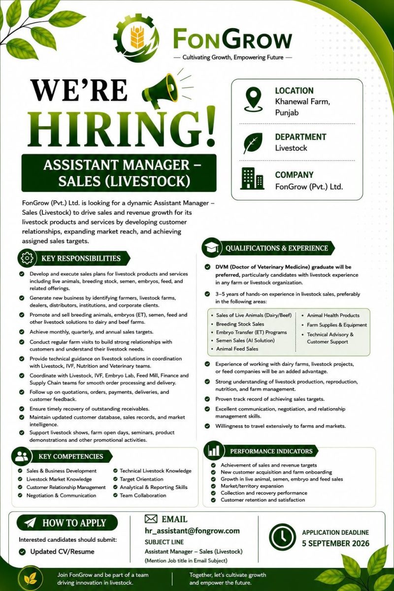 FonGrow Pvt Ltd Jobs Assistant Manager Sales (Livestock) 1