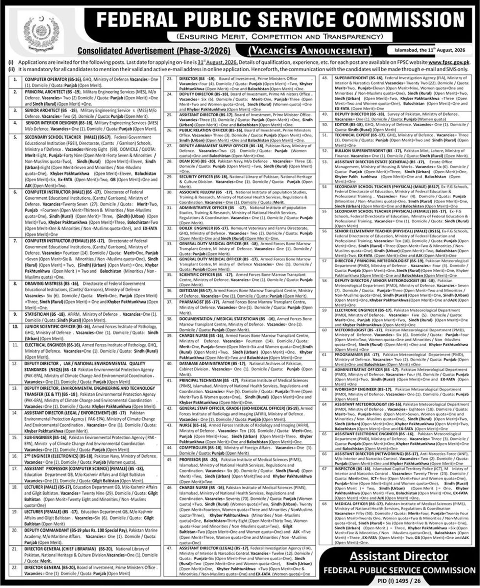 Federal Public Service Commission FPSC Jobs 16 August 2026 The News 1