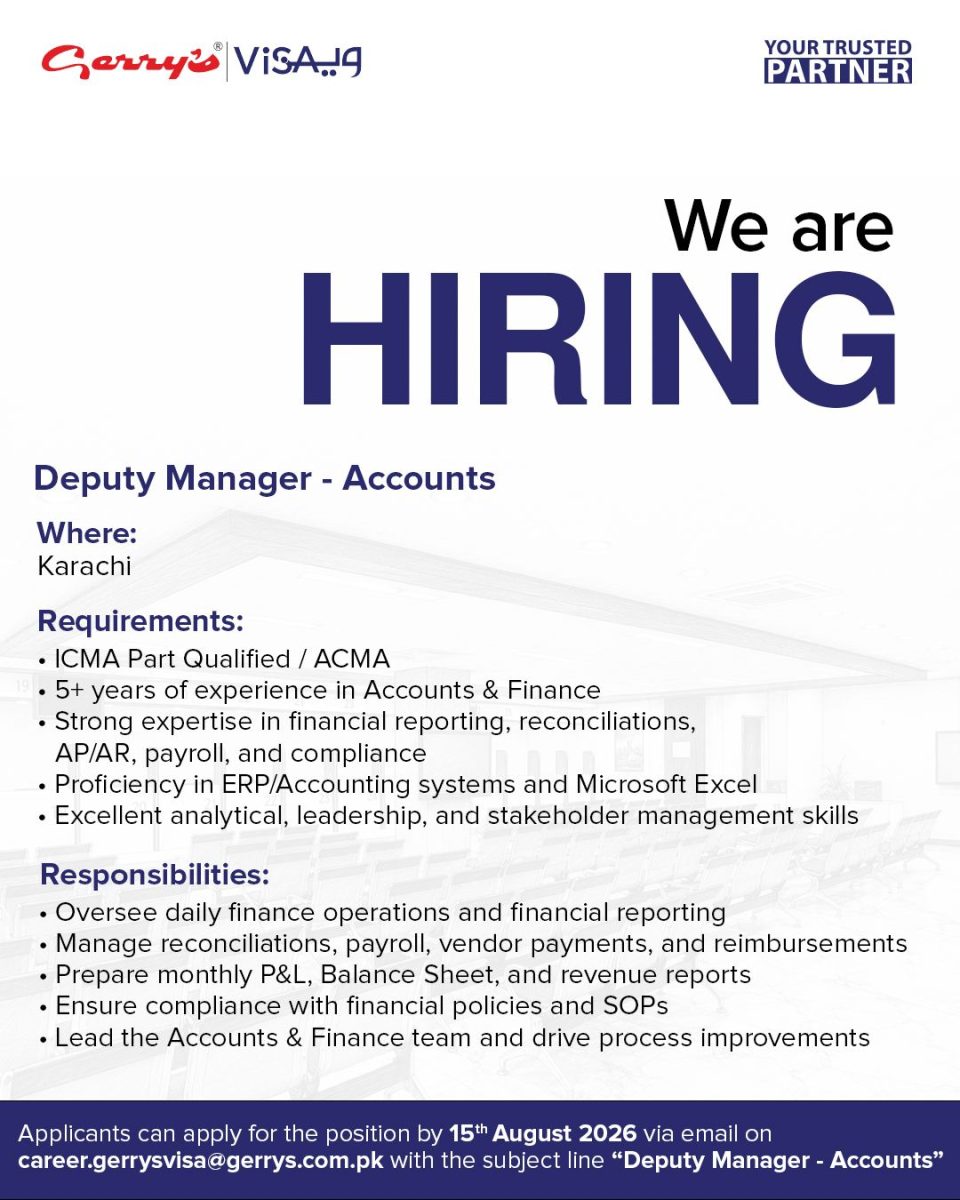 Gerry’s Visa Jobs Deputy Manager Accounts 1