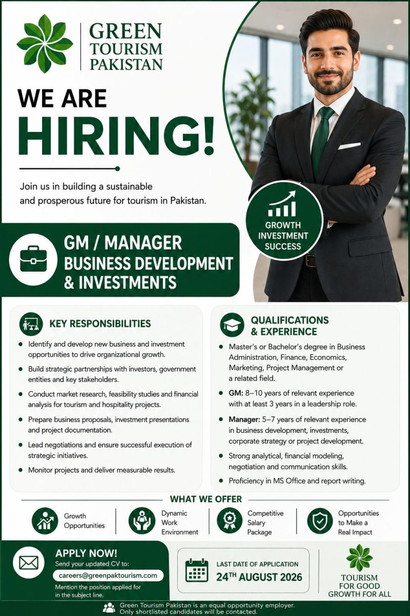 Green Tourism Pakistan Jobs GM / Manager Business Development & Investments 1