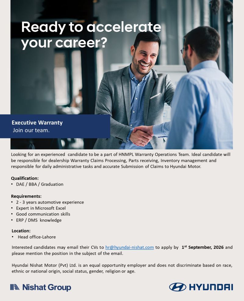 Hyundai Nishat Motor Pvt Ltd Jobs August 2026 1