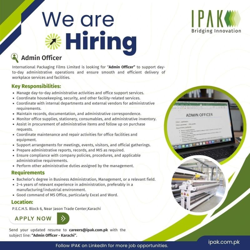 International Packaging Films Limited IPAK Jobs Admin Officer 1
