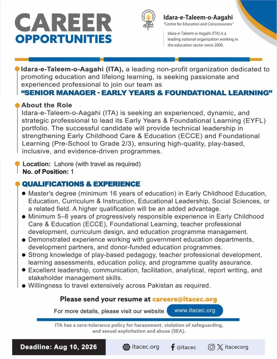 Idara-e-Taleem-o-Aagahi (ITA) Jobs Senior Manager Early Years & Foundational Learning 1