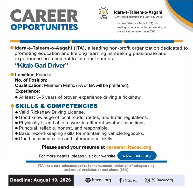 Idara-e-Taleem-o-Aagahi (ITA) Jobs Kitab Gari Driver 1
