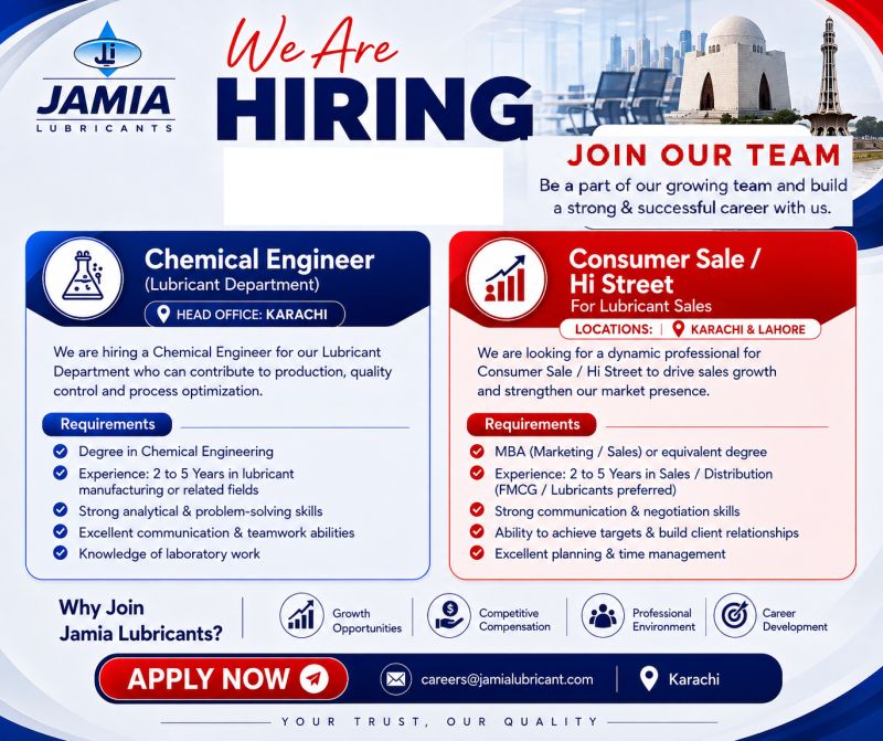Jamia Lubricants Jobs August 2026 2