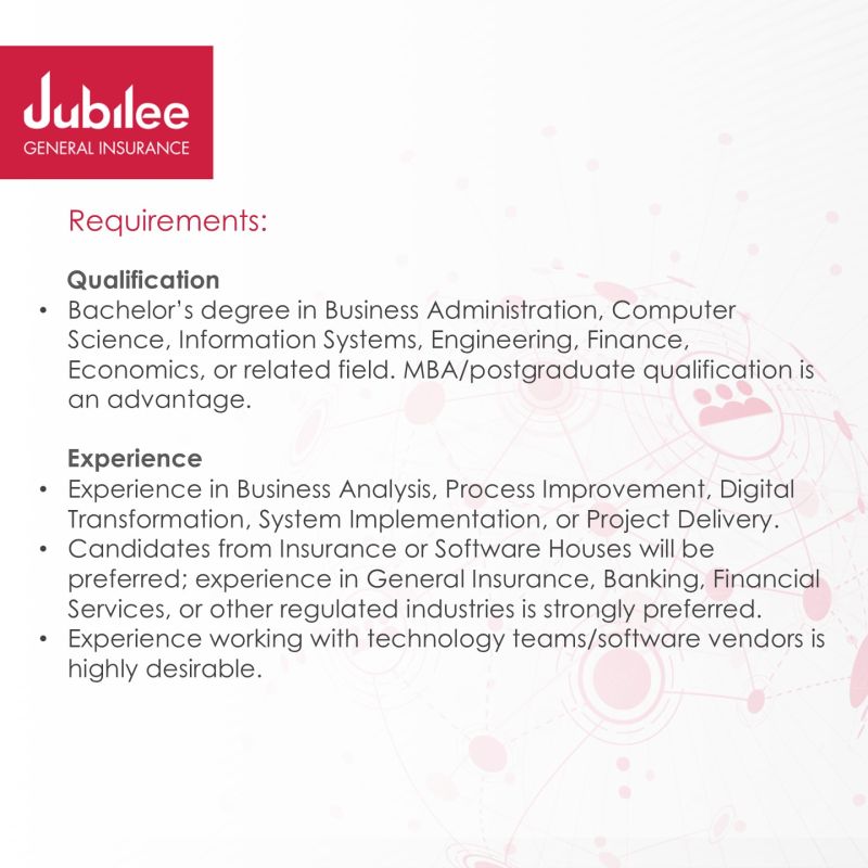Jubilee General Insurance Company Jobs IT Business Analyst 2
