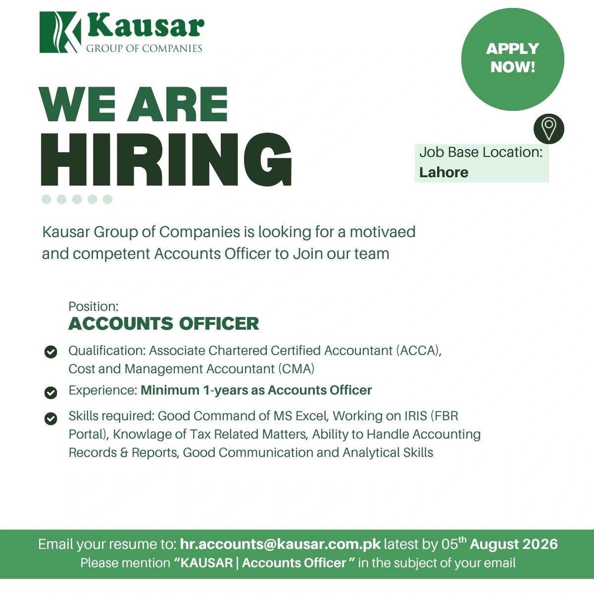 Kausar Group of Companies Jobs Accounts Officer 1