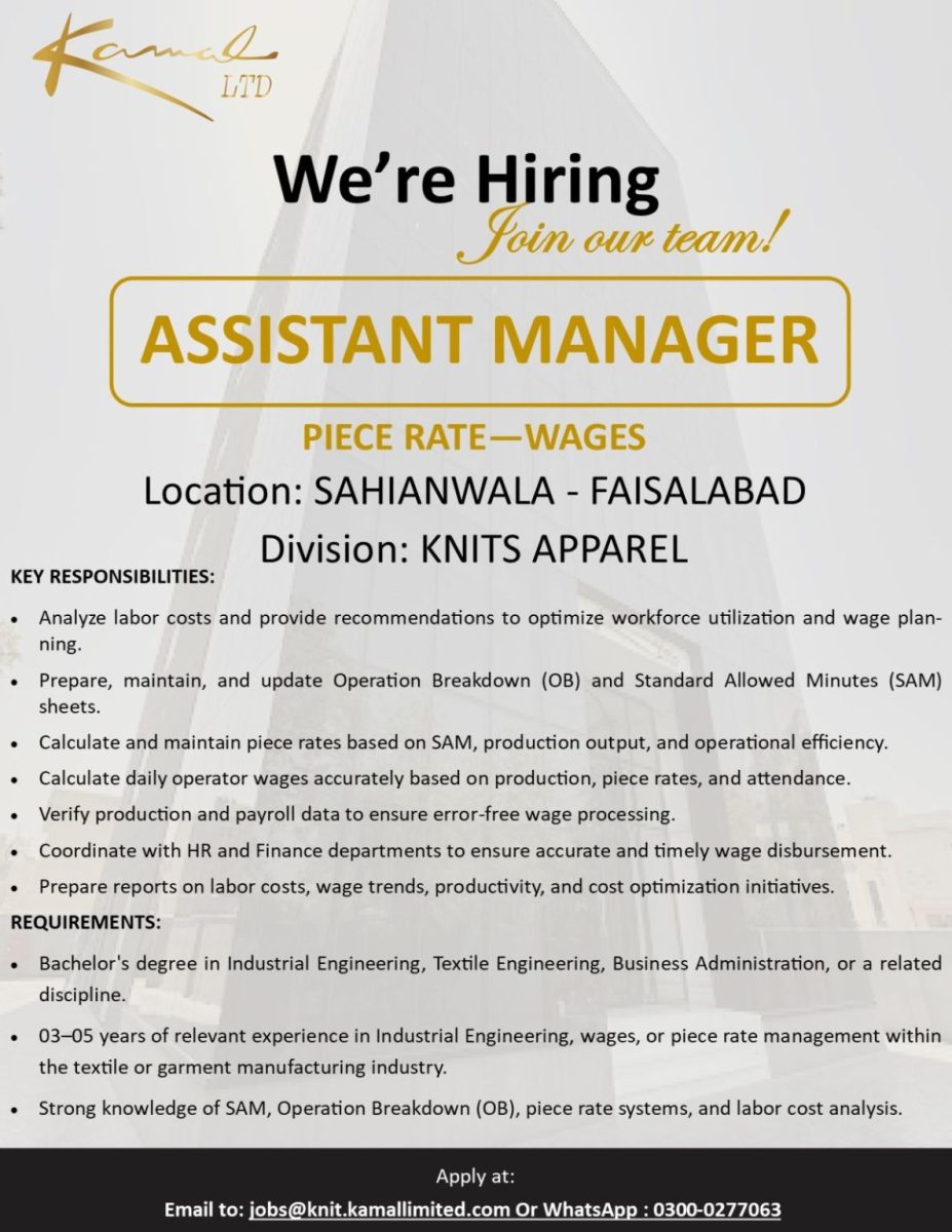 Kamal Limited Jobs Assistant Manager Wages  1