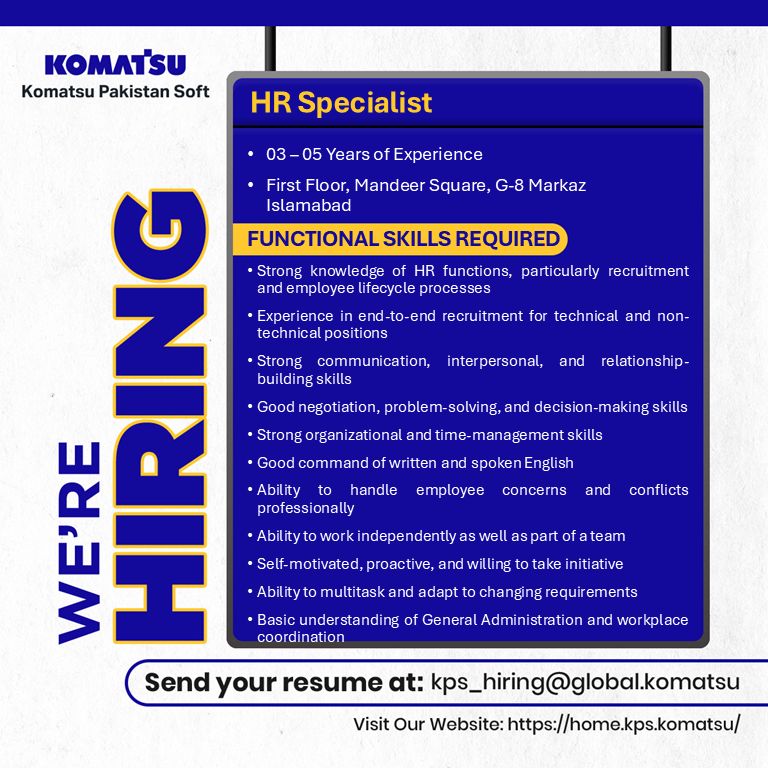 Komatsu Pakistan Soft Pvt Ltd Jobs HR Specialist 1