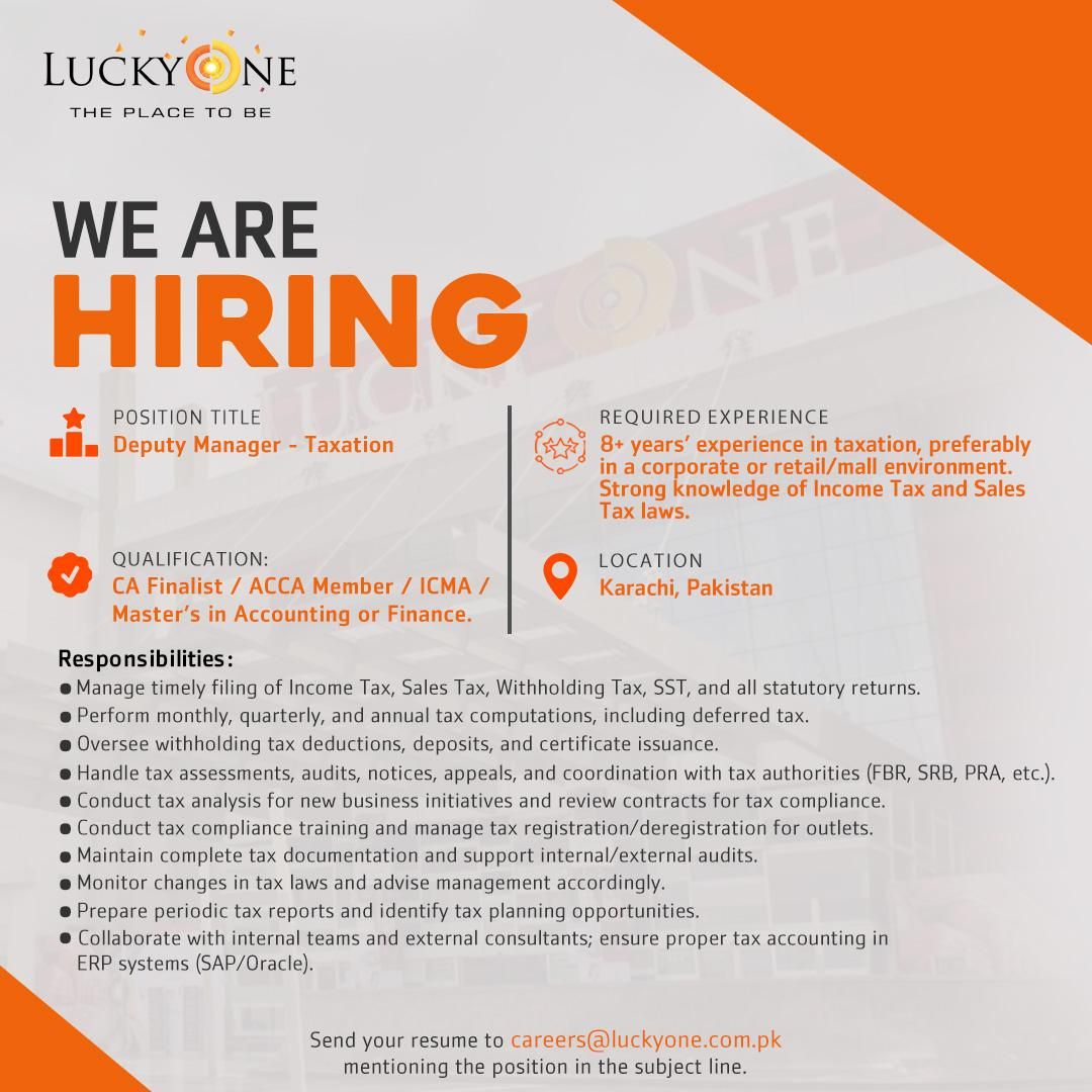 LuckyOne Mall Jobs Deputy Manager Taxation 1