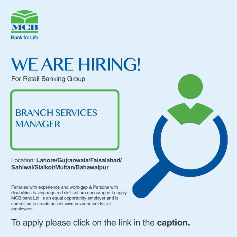 MCB Bank Limited Jobs Branch Services Manager 1