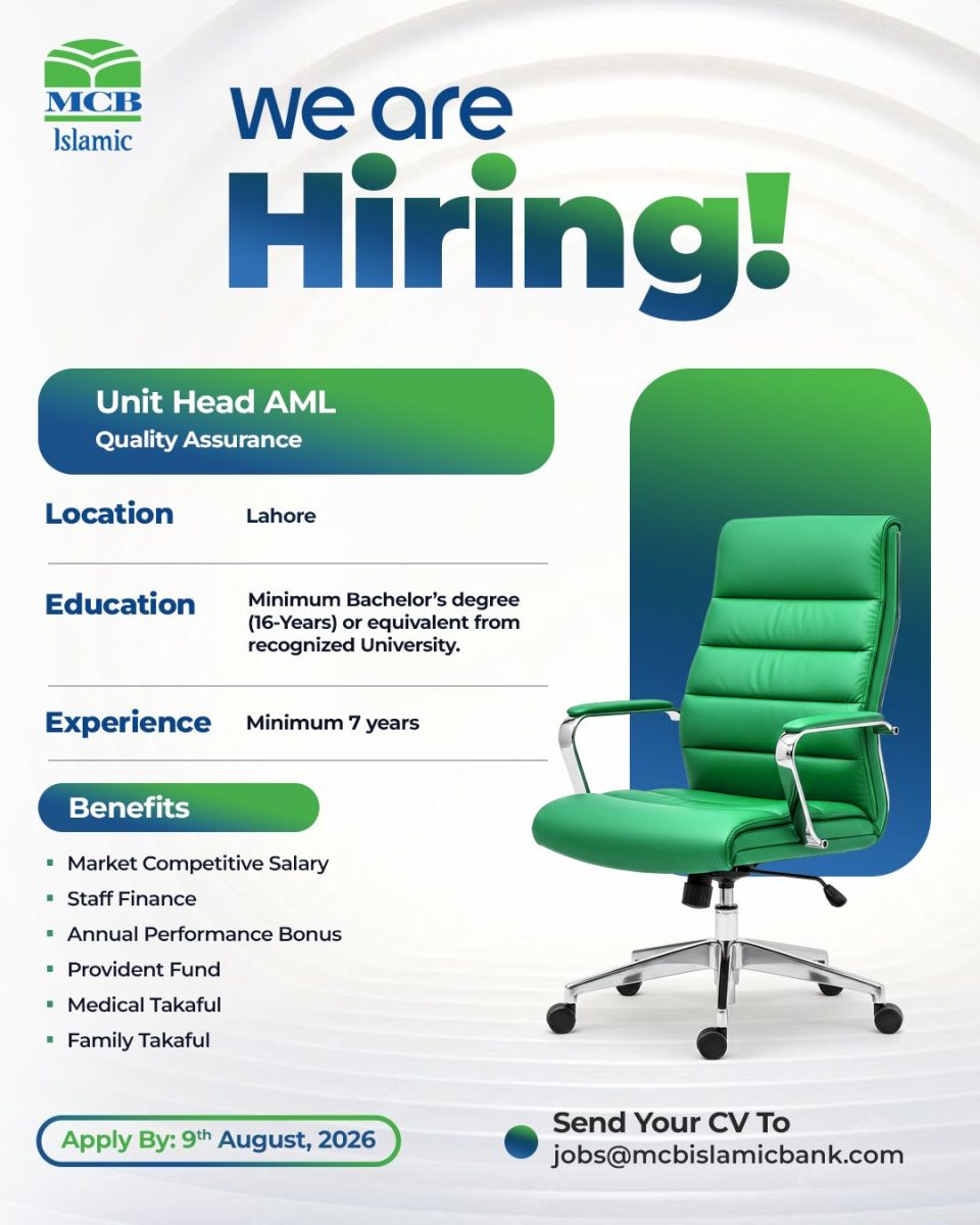 MCB Islamic Bank Jobs Unit Head AML Quality Assurance 1