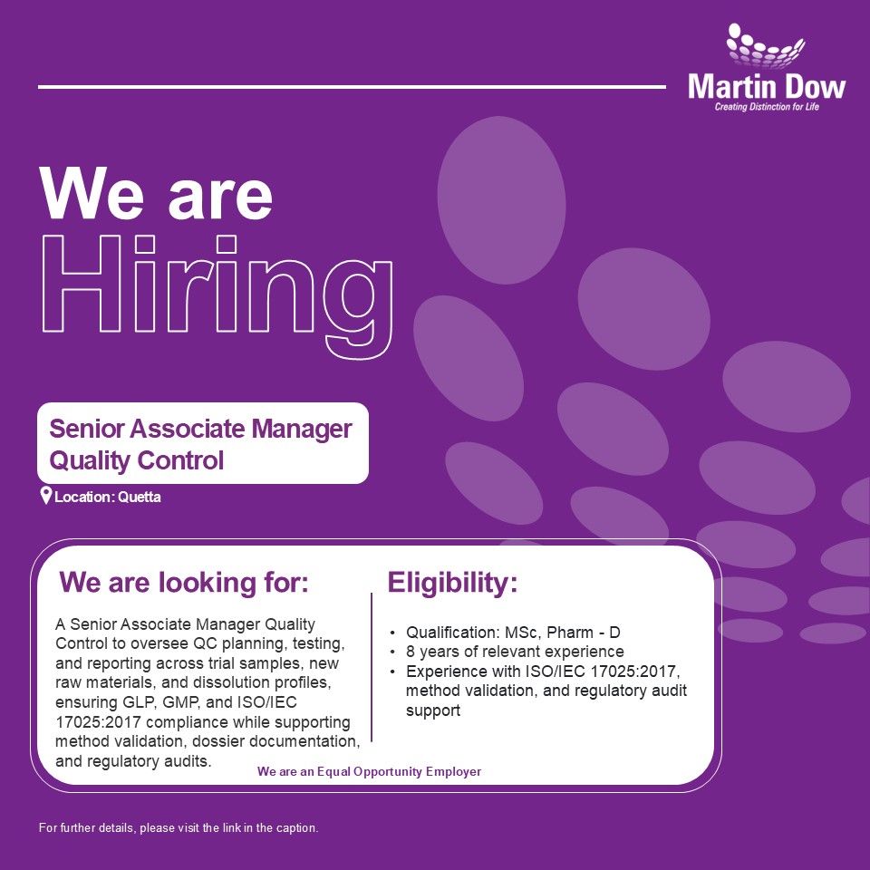 Martin Dow Marker Jobs Senior Associate Manager Quality Control 1