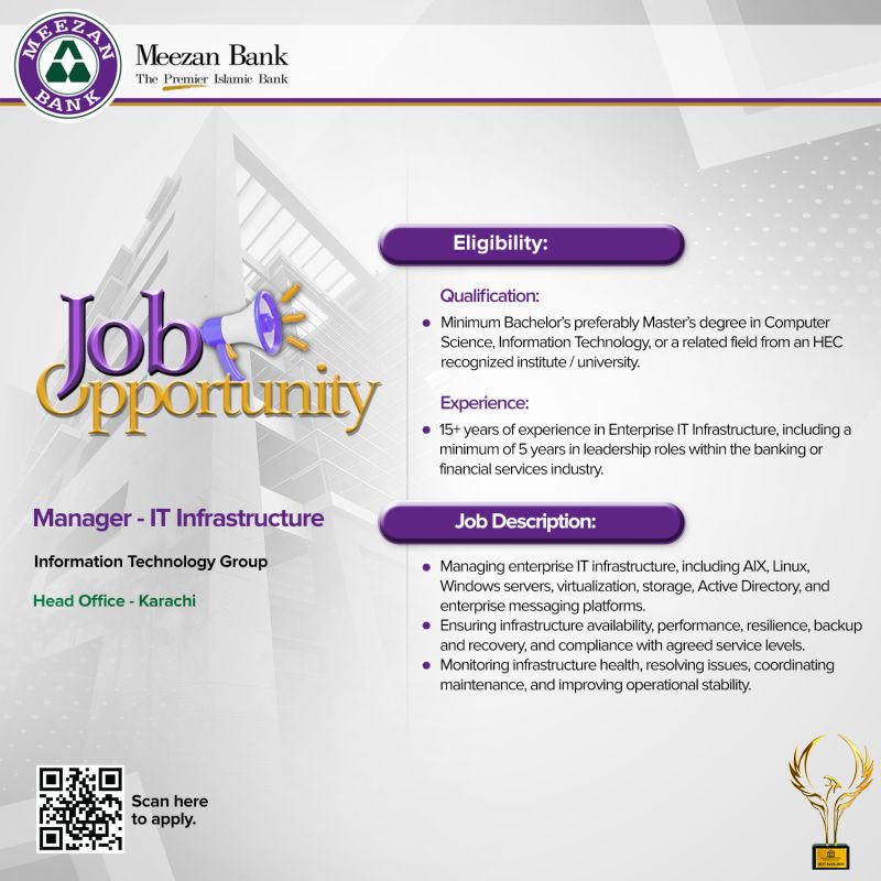 Meezan Bank Limited Jobs Manager IT Infrastructure 1