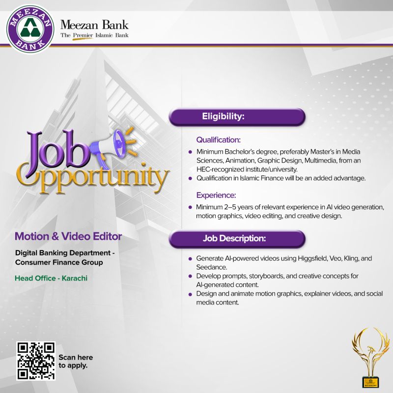 Meezan Bank Limited Jobs Motion & Video Editor 1