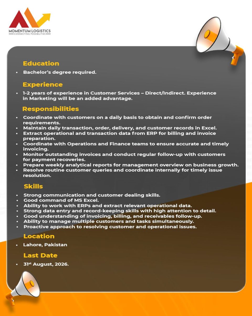 Momentum Logistics Jobs Operations / Customer Relations Officer 2