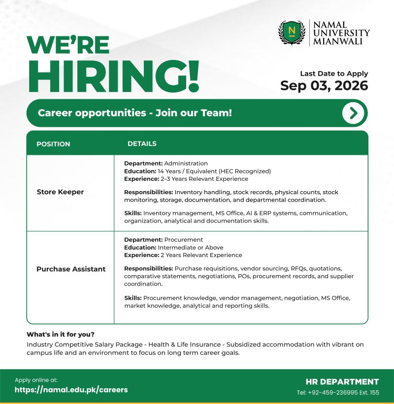 NAMAL University Jobs August 2026 1