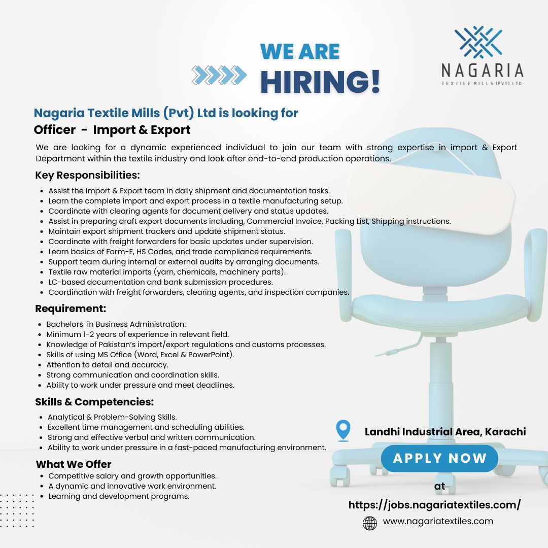 Nagaria Textile Mills Pvt Ltd Jobs Officer Import & Export 1