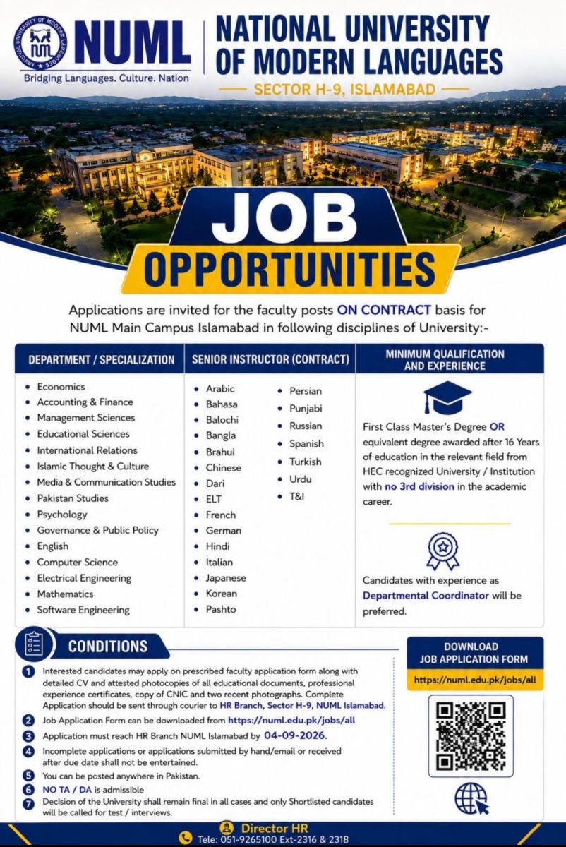 National University of Modern Languages NUML Jobs August 2026 1