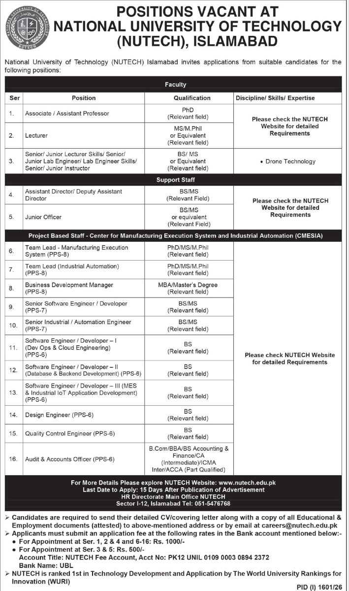 National University of Technology NUTECH Islamabad Jobs 20 August 2026 Express Tribune 1