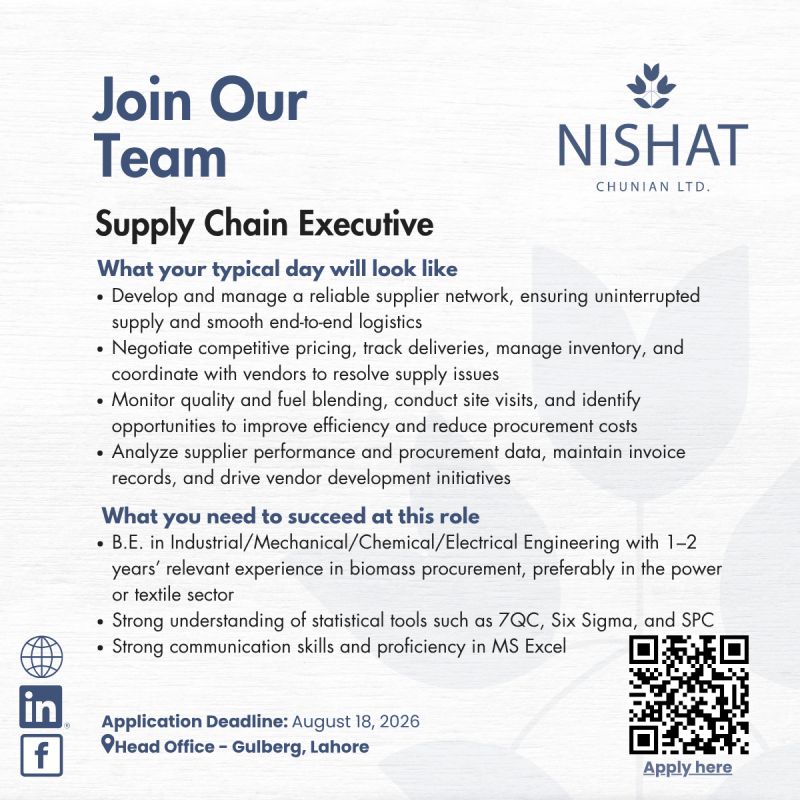 Nishat Chunian Limited Jobs Supply Chain Executive 1