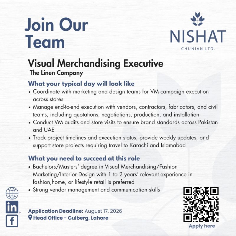 Nishat Chunian Limited Jobs Visual Merchandising Executive 1