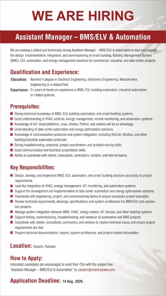 Orient Energy Systems Jobs Assistant Manager BMS/ELV & Automation 1